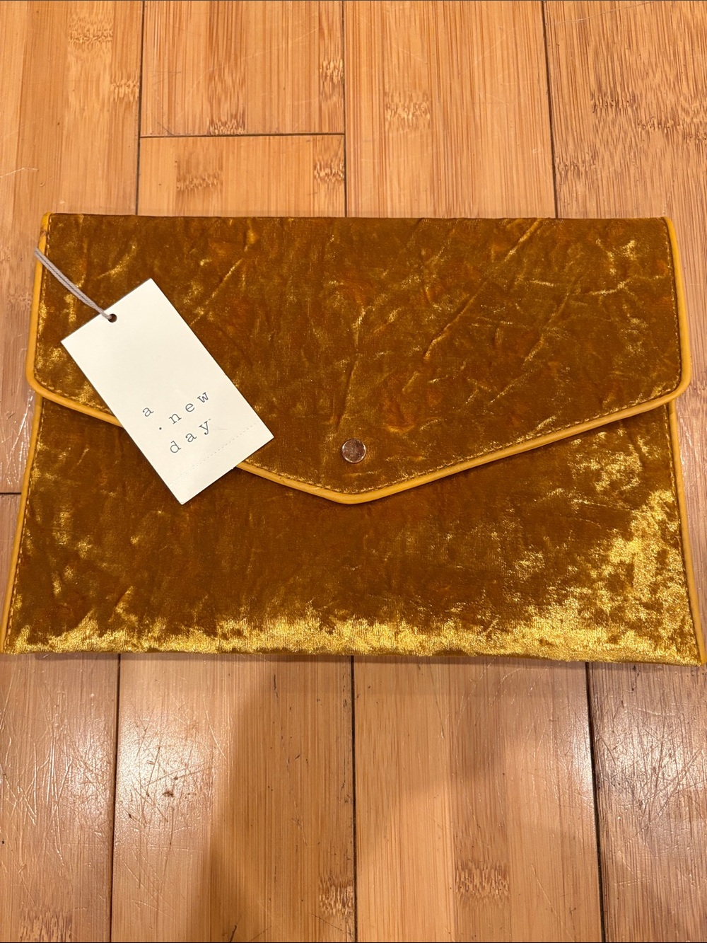 a new day Velvet Envelope Clutch in Mustard Gold